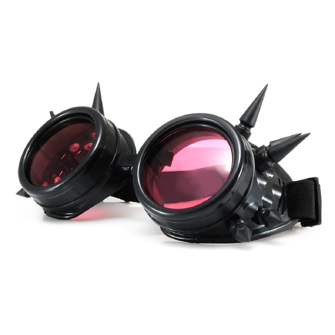 4sold (TM Cyber Goggles Black with Cyber Spikes Steam Punk Rave Goth like Sunglasses Includes FREE set Lense Design Inserts and welding lenses black. clear and brown (black)