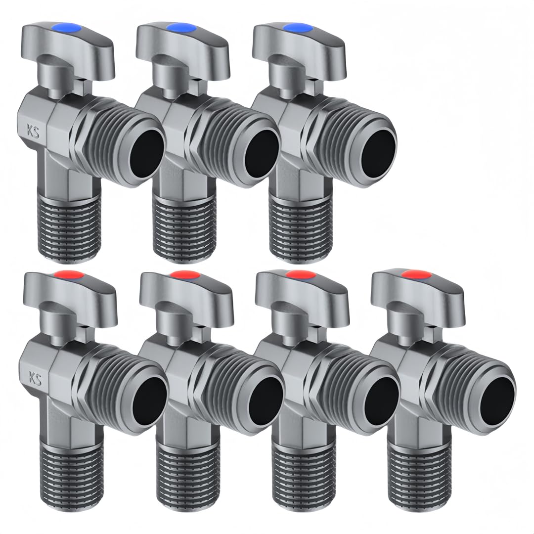 Llave De Paso Agua Válvula Angular G1/2 De Latón Engrosado Adecuada Para Agua Fría Y Caliente Para Inodoros Paquete De 7 Color Gris