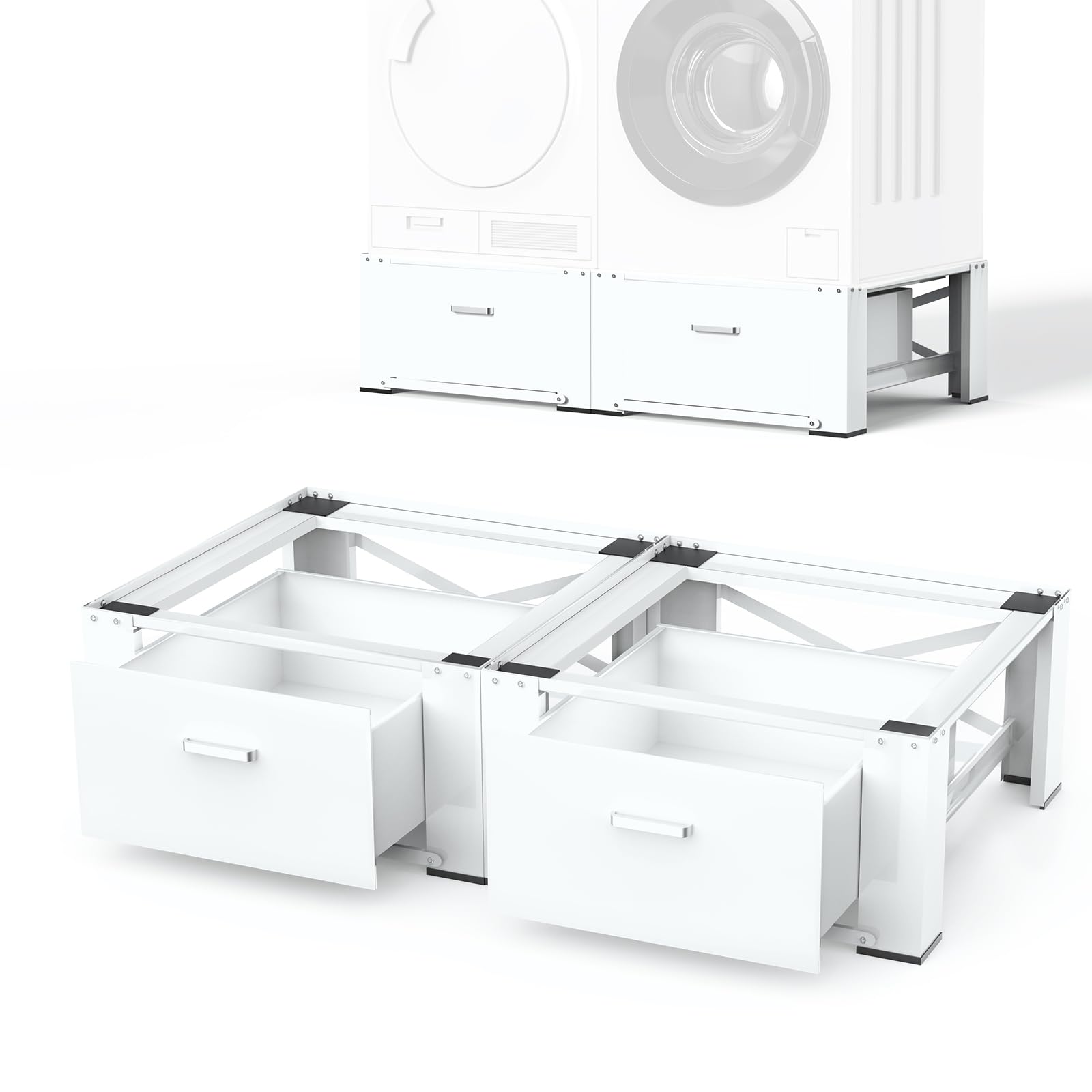 Photo 1 of SKM 29 x 29 x 14 in Washer and Dryer Pedestals with Drawers, 2-Pack, White