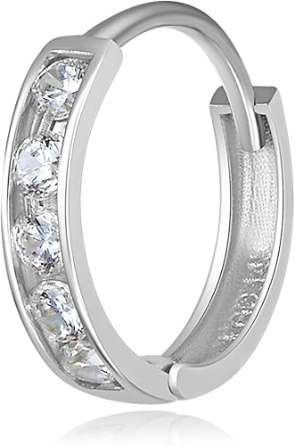 Miniatura 5 de Wellingsale Aretes de aro para mujer, oro blanco pulido de 0.079 in, con circonita cúbica (0.394 x 0.394 in), Metal precioso., Circonia cúbica