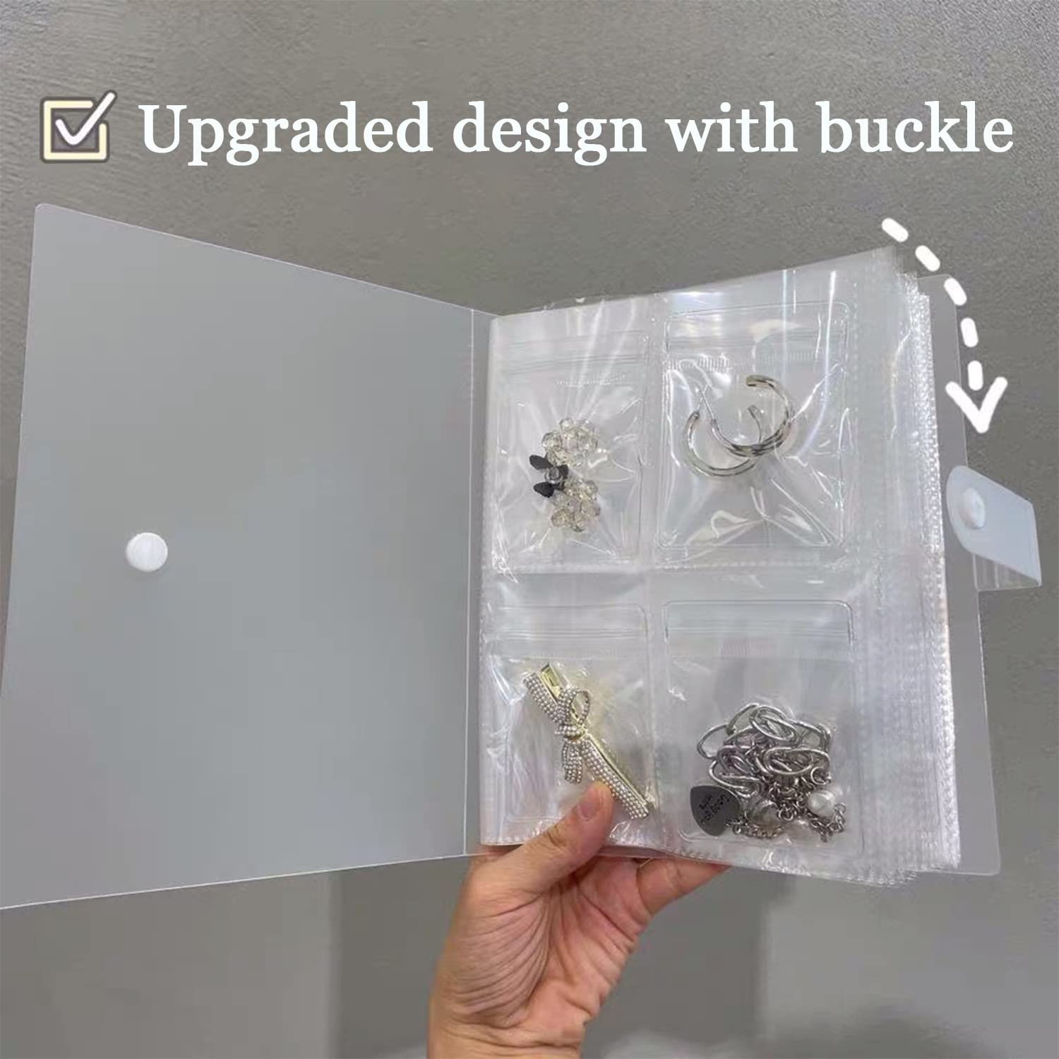 LIPKAHH Jewelry Storage book with pockets,160 Grids 100 PVC Bags Portable Jewelry Storage Book,Transparent travel Jewelry book organizer for Rings,Necklace,Earring organizer Storage Book