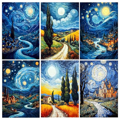 Leatrice 6 PCS Van Gogh Landscape Diamond Art Kits for Adults