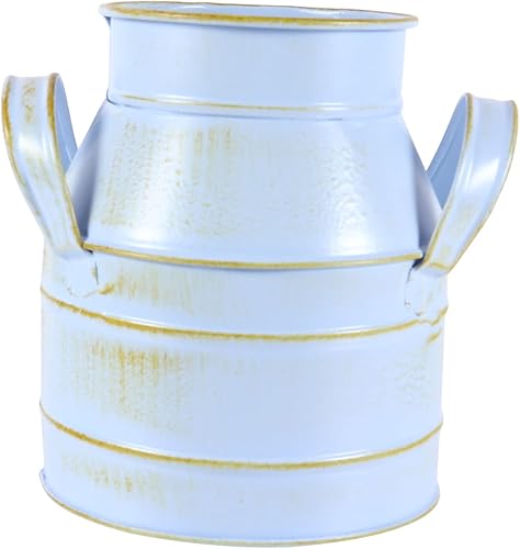 Yardwe Florero de lata de leche azul de hierro forjado