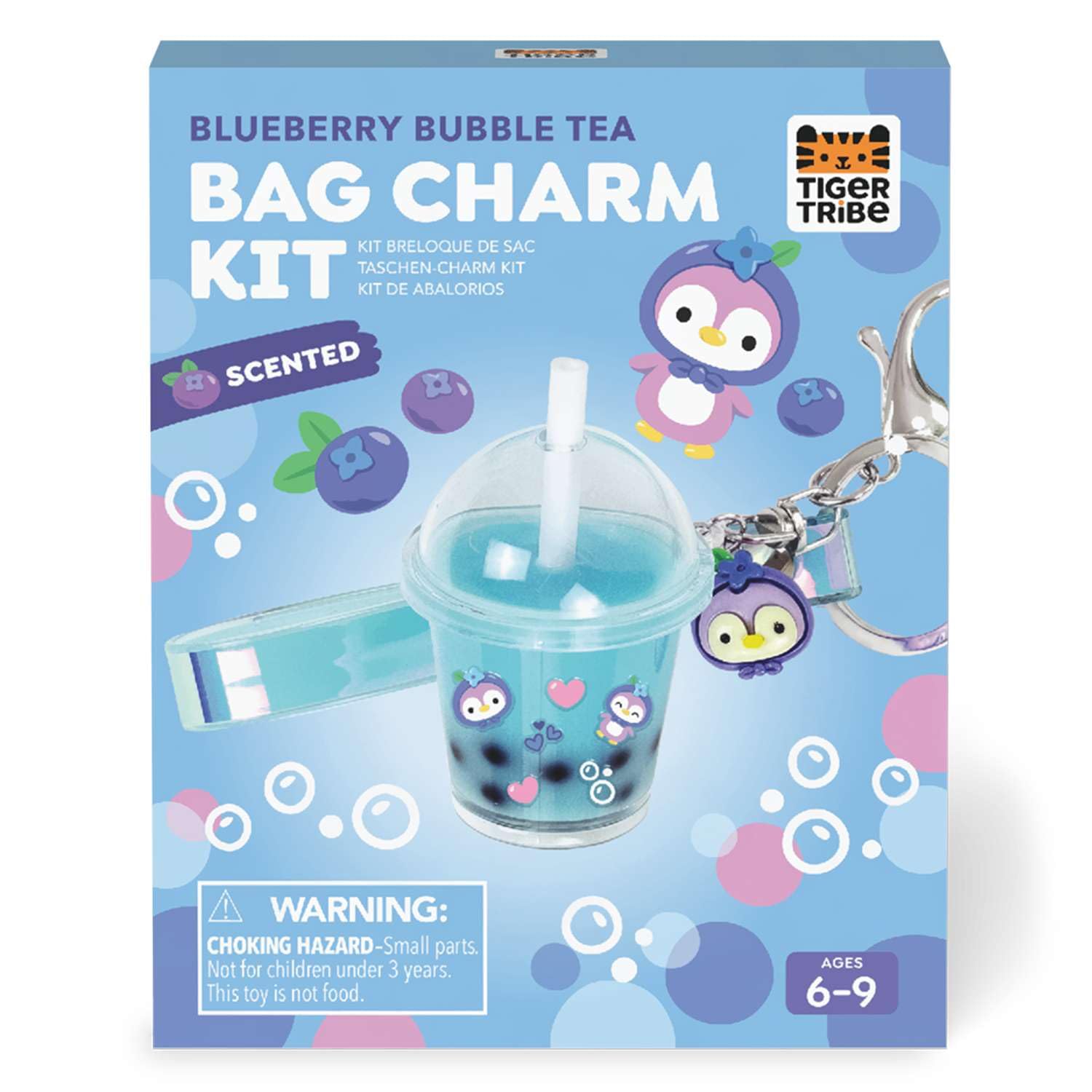Tiger Tribe Bag Charm Kit- Blueberry Bubble Tea | Kids' Charms | Craft Kits