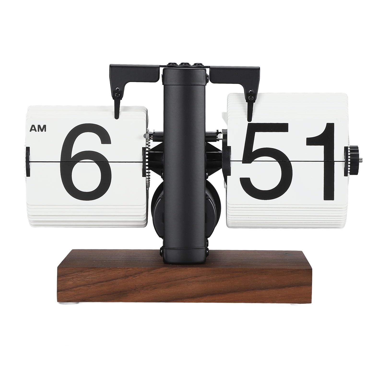 Retro Flip Clock Zegar Przerzutowy 12h, Stal Nierdzewna 304, PVC, Czarny Orzech, Automatyczny Mechanizm, Duże Liczby