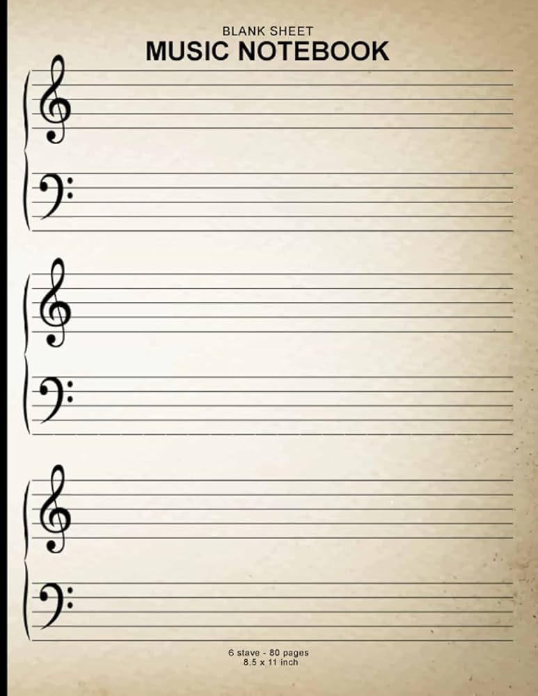 Blank Sheet Music Notebook: Piano 8.5 x 11 Blank Music Book With Staves 6 Systems Without blank-sheet-music-notebook-piano-8-5-x-11-blank-music-book-with-staves-6-systems-without