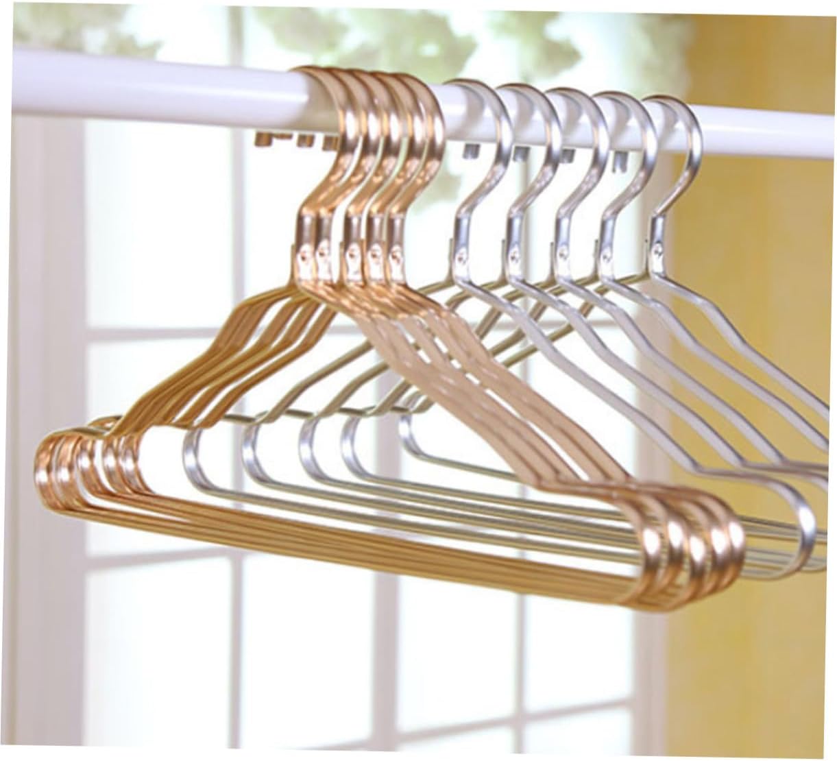 10pcs Aluminum Alloy Non-Slip Clothing Hangers for Adults and Portable Bright Gold Coat Rack for Closet Organization Space-Saving Design for Household and Laundry Use