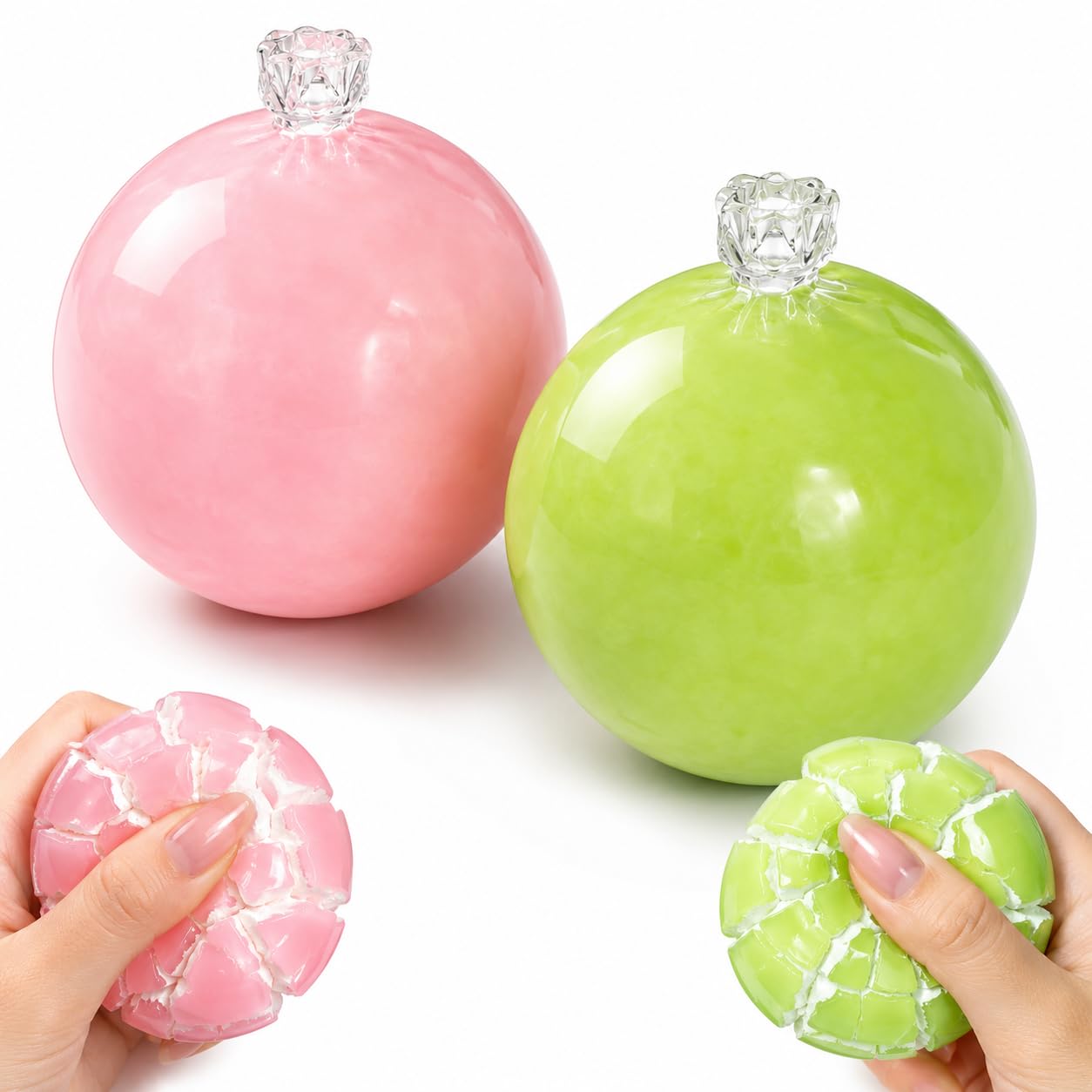 2 PCS Wax Cracking Squishy,Chocolate Squishy Butter Squishy, Stress Relief Sensory Tool for Office Desk Focus , Portable Emotion Management Tool with Crackable Texture, 6 cm Pink and Green Balls