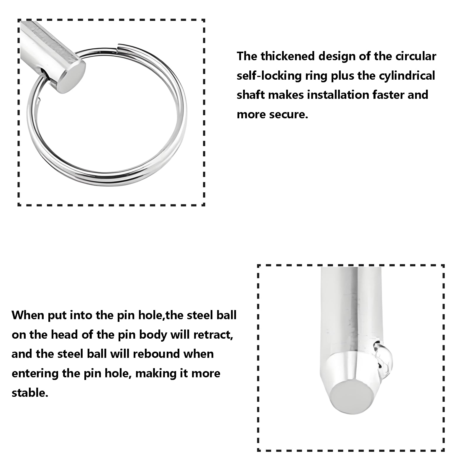 Set di 4 Perni a Sgancio Rapido in Acciaio Inox con Sfera Caricata a Molla, Anello in Acciaio Inox, per Accessori per Bbarche (8 x 55 mm)
