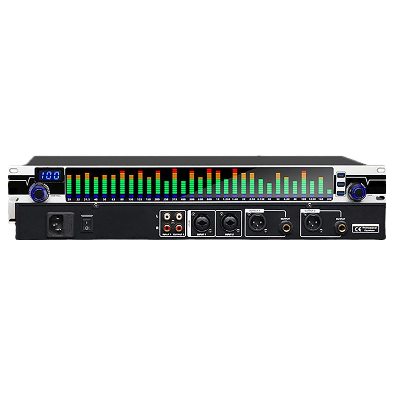 Analizador de espectro de audio: ecualizador digital con procesador de 31 bandas, pantalla de espectro LED, 10 preajustes, ajuste independiente de bajo/medio/agudos para sonido en vivo
