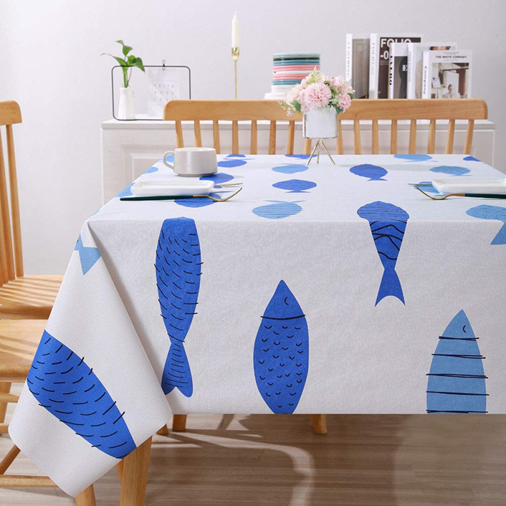 SONG Tovaglia Rettangolare in PVC, Pesce Azzurro Tovaglia Rettangolare, Tovaglia in Plastica PVC Impermeabile Antimacchia per Tavoli da Pranzo per Feste da Picnic di Casa Ristorante,140 * 220cm
