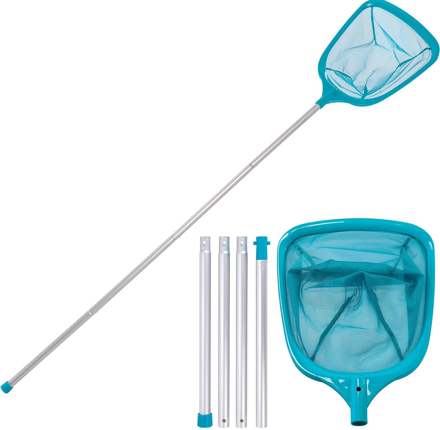 Houbobo Pool Skimmer Net, 150cm Pool Hand Leaf Skimmer Net with Pole, Ultra Fine Mesh Netting Bag Basket for Fast Cleaning Pool, Pond, Spa, Garden Fountain