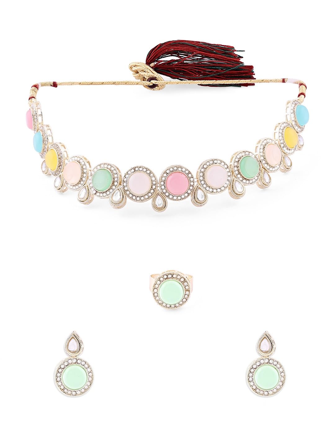ZAVERI PEARLS Multicolor Stones Austrian Diamonds Kundan Necklace Earring & Ring Set For Women-ZPFK18431 (B0DBQFMBCQ) Amazon Price History, Amazon Price Tracker