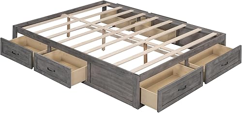 Miniatura 31 de Harper & Bright Designs Marco de cama de almacenamiento completo con 6 cajones, cama de plataforma de madera tamaño matrimonial, marco de cama de