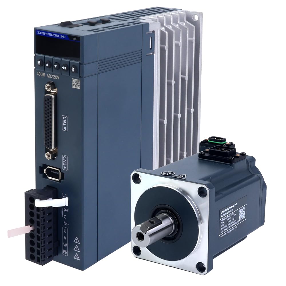 STEPPERONLINE Kit de servomoteur AC série A6, servomoteur 400 W, 3000 tr/min, 1,27 Nm, codeur absolu 17 bits, IP67 + contrôleur servomoteur AC 400 W (impulsions/RS485/analogique) + câble de 3 m