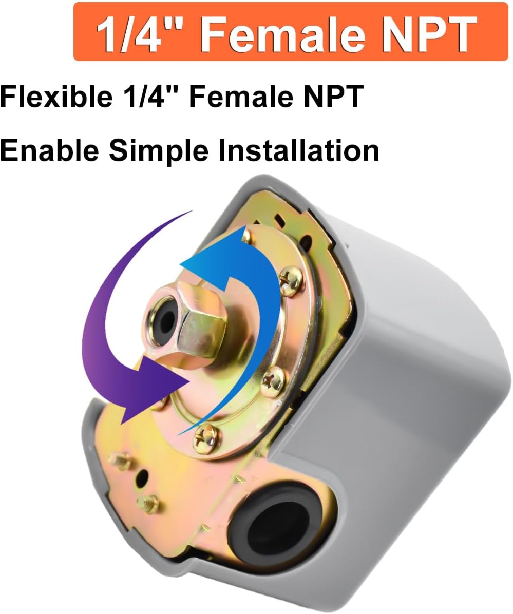 1/4 inch Female NPT connection point on the pressure switch