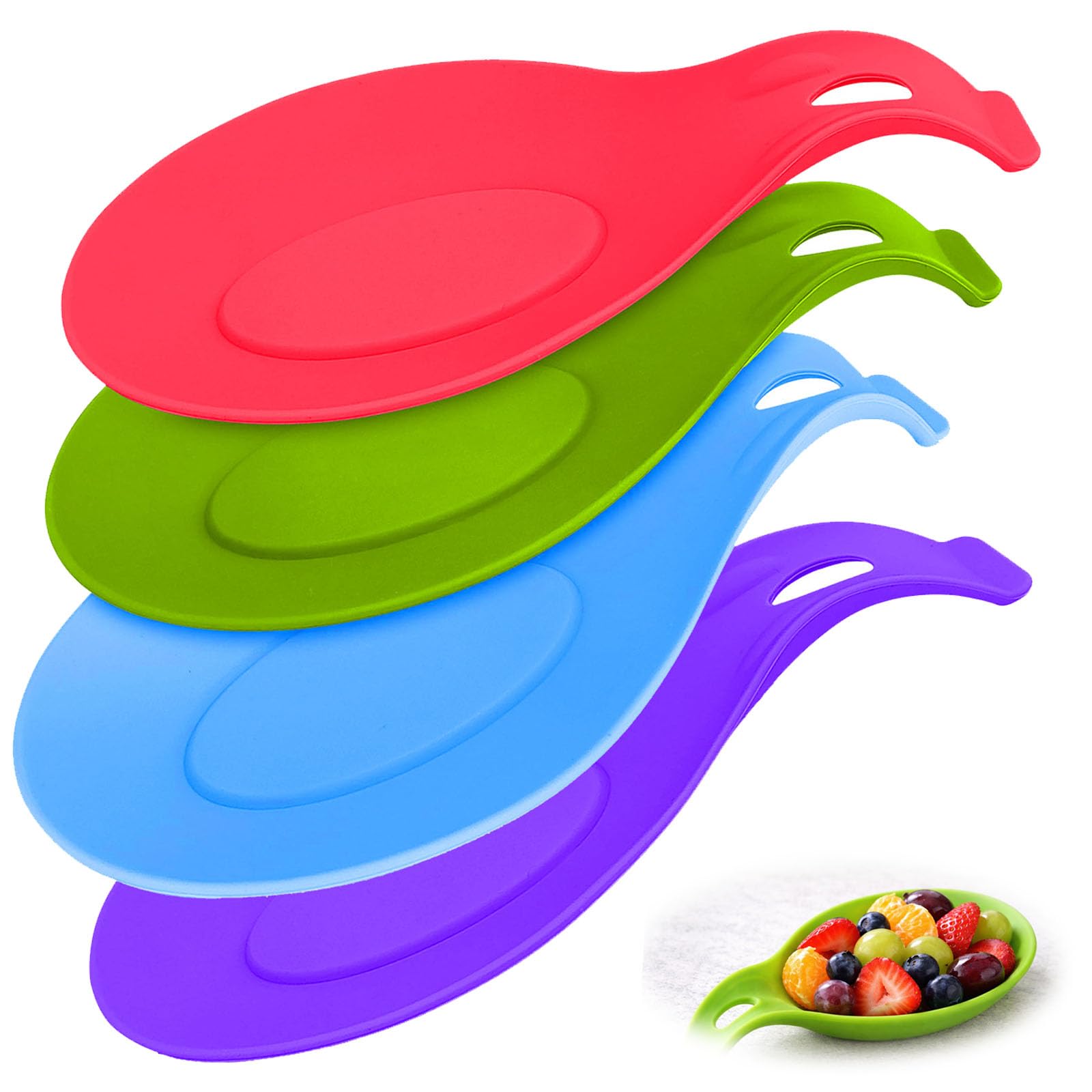 Silicone Spoon Rest 4-Pack, Multi-Color Utensil Holder for Stove Top & Countertop, Kitchen Organiser for Spatulas, Ladles and Spoons