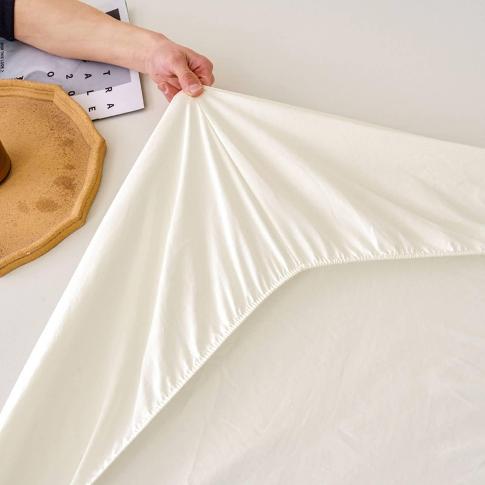 Lenzuolo Matrimoniale Angoli Fibra Chimica, Lenzuola Matrimoniali 180x220 cm Tinta Unita Lenzuolo e 2 Federe Traspirante, Morbido, Lavabile in Lavatrice, Beige Bianco