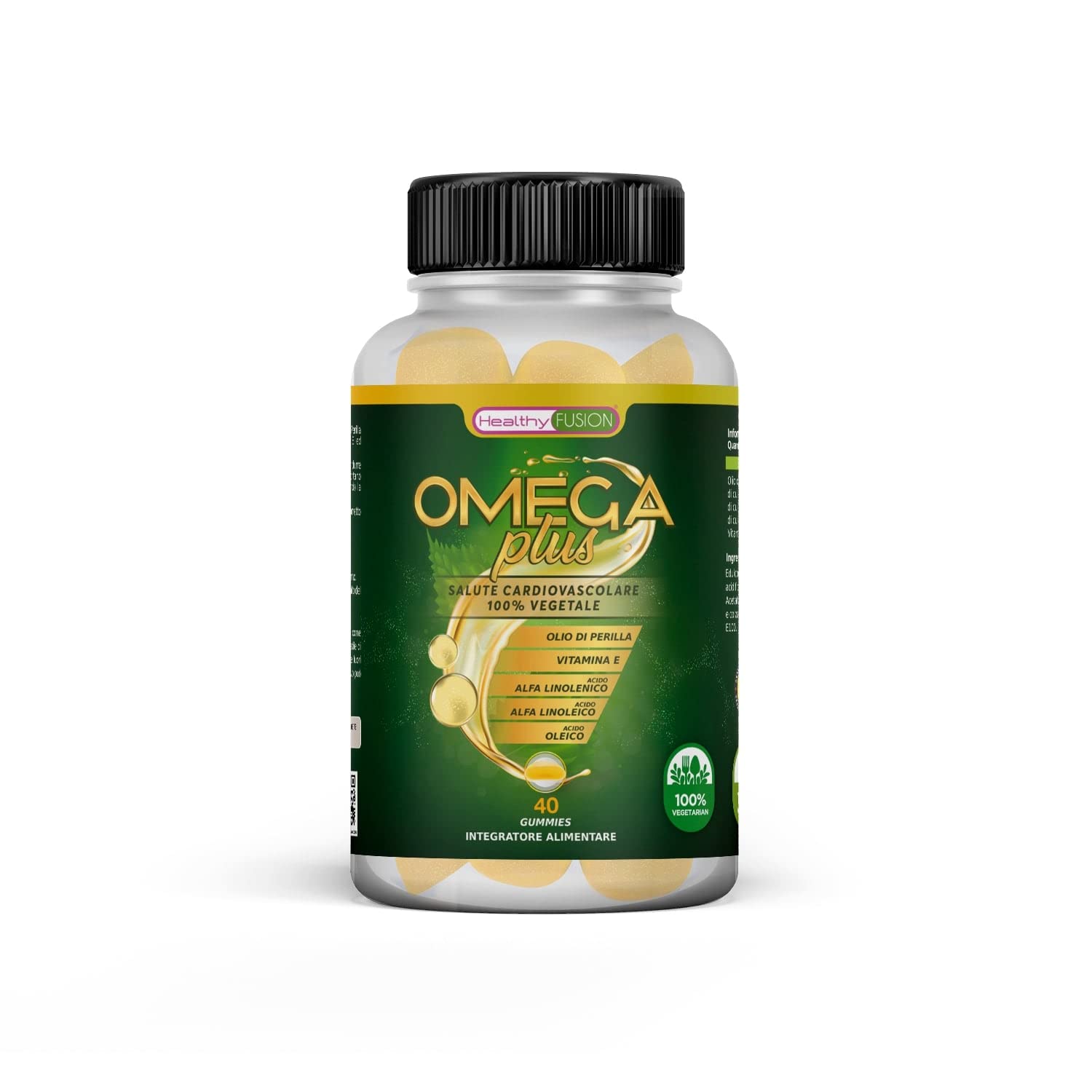 Healthy Fusion Omega Plus | Olio di Perilla + Vitamina E + Acidi grassi Omega 3-6-9 | Prodotto adatto per vegetariani | Massima qualità di Omega disponibile | 40 gummies al gusto di anguria