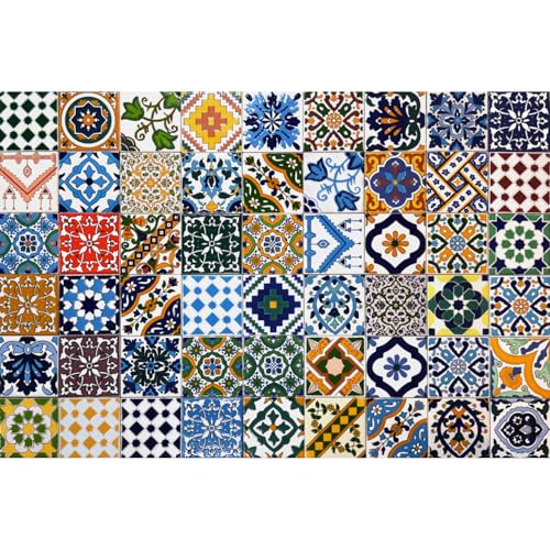 54 Mattonelle Tunisine MISTE in ceramica smaltata. Pacco decorate 10x10 cm spessore 0,6 cm - realizzate con Serigrafia Artigianale. Adatte a rivestimento (Rainbow Colors)