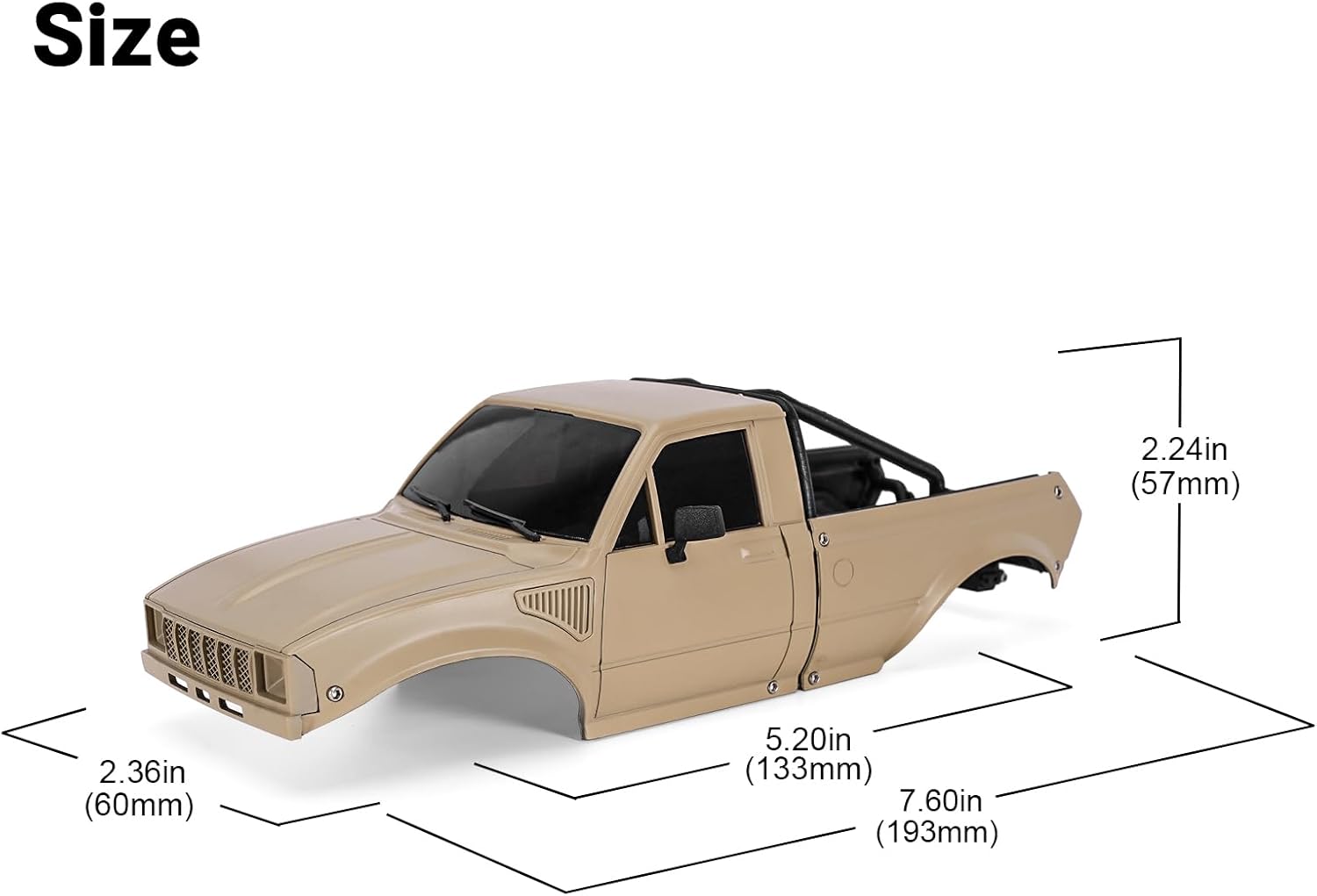 INJORA IR60-24 Pickup Hard Body Shell with Bed Rack for 1/24 RC Crawler Axial SCX24 C10 Bronco Wrangler Base Camp 4Runner(Sandy Taupe)