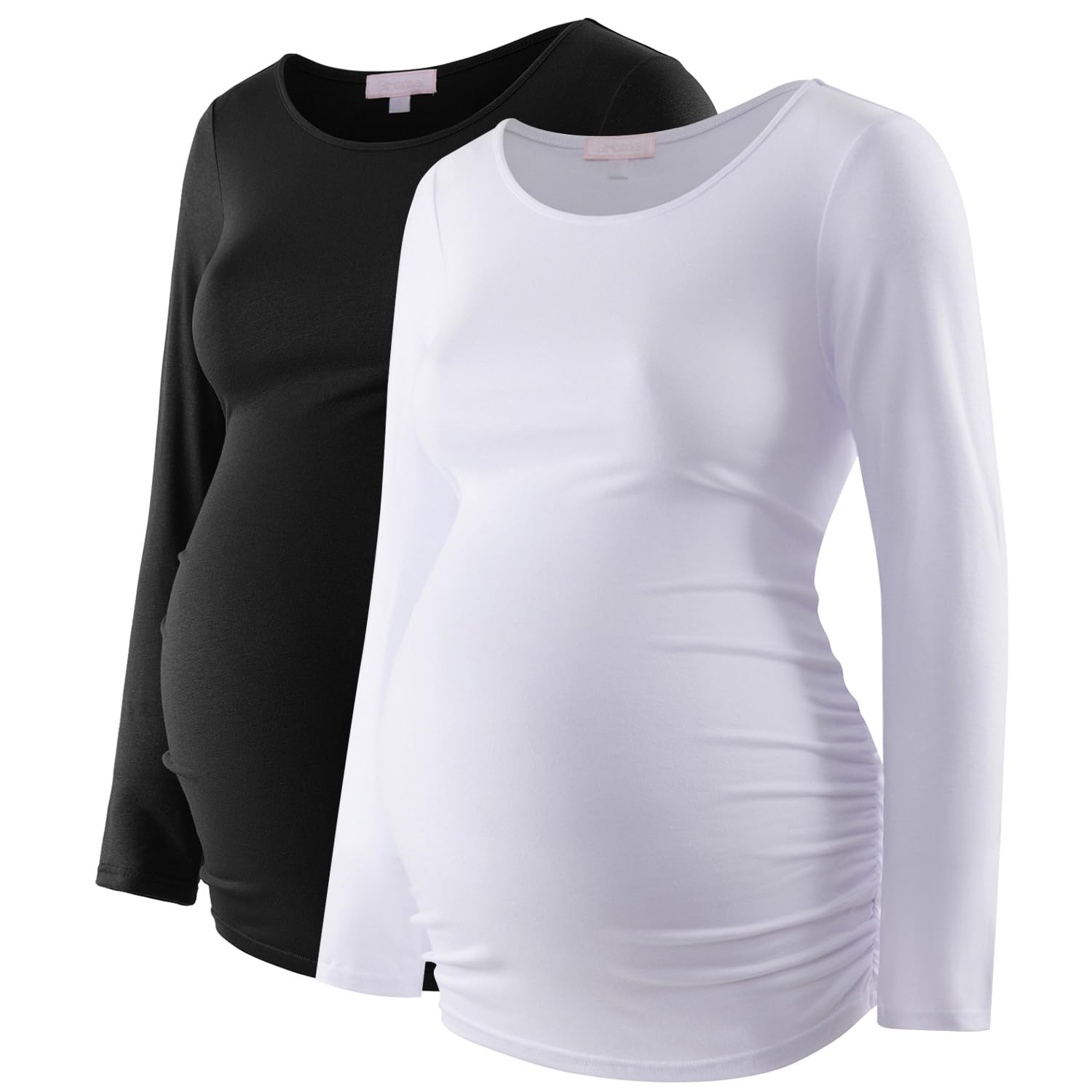 Maternity Shirt Long Sleeve Basic Top Ruch Sides Bodycon Tshirt for Pregnant Women