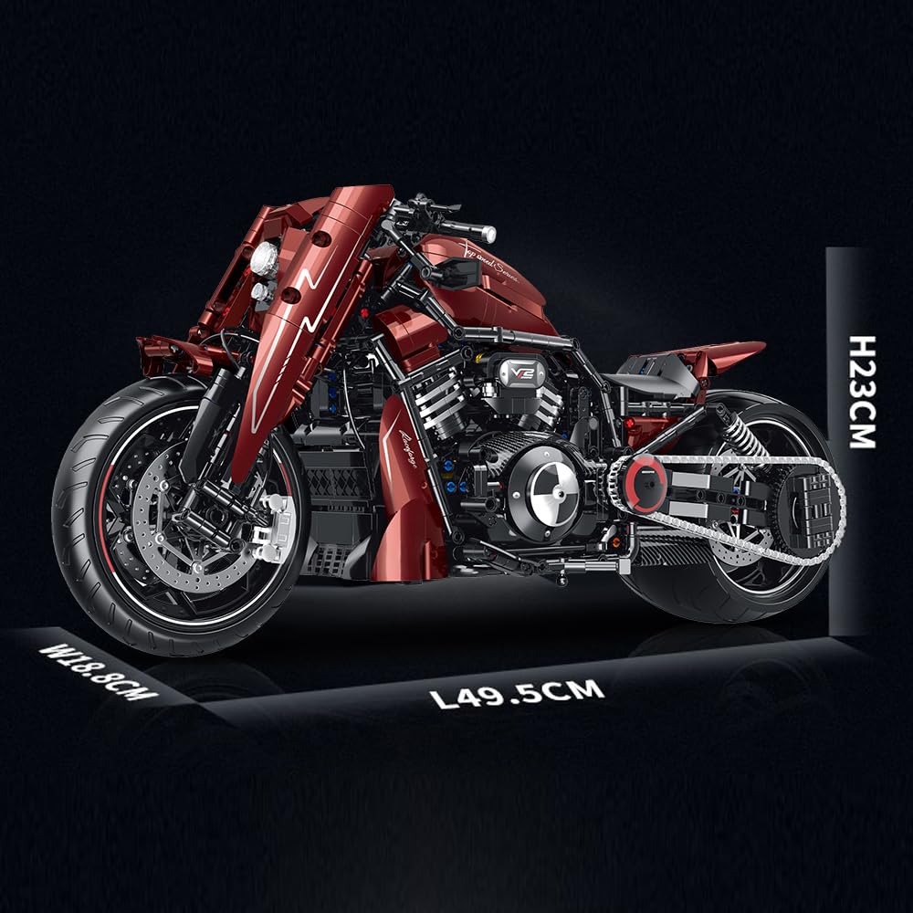 DUANT Tecnica di blocchi di fissaggio per moto American Cruiser, una moto MOC in scala 1:5, un pezzo da collezione ed esposizione, un ottimo regalo per adulti.