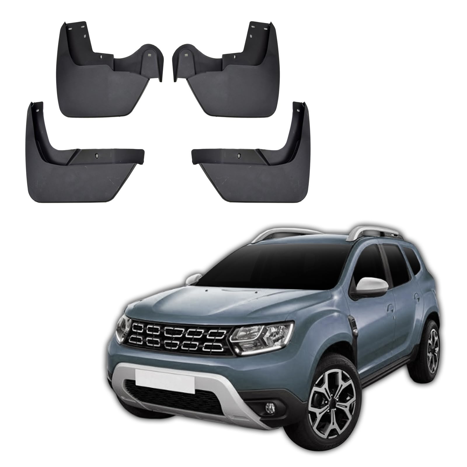 J&J AUTOMOTIVE Bavettes Garde-Boue pour Dacia Duster 2018-2024, Jeu de 4 Pcs (2 Avant + 2 Arrière), Lavable, Durable, Assemblage Facile