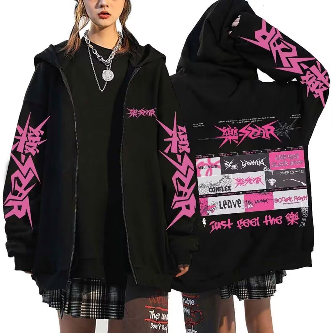 SKZ Zip Up Hoodie Women Felix Hyunjin Bangchan Y2K Fall Oversize Sweatshirt