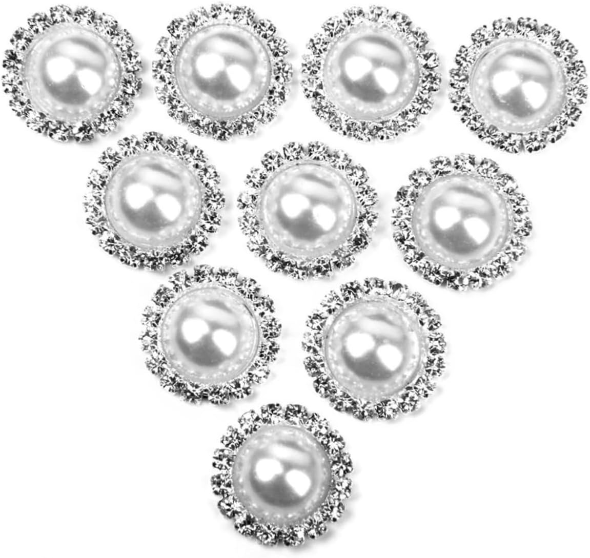 10Pcs White Round Rhinestone Pearl Embellishments for Hair Accessories Flat Back Decoration for Headbands Garment Bags and Wrapping