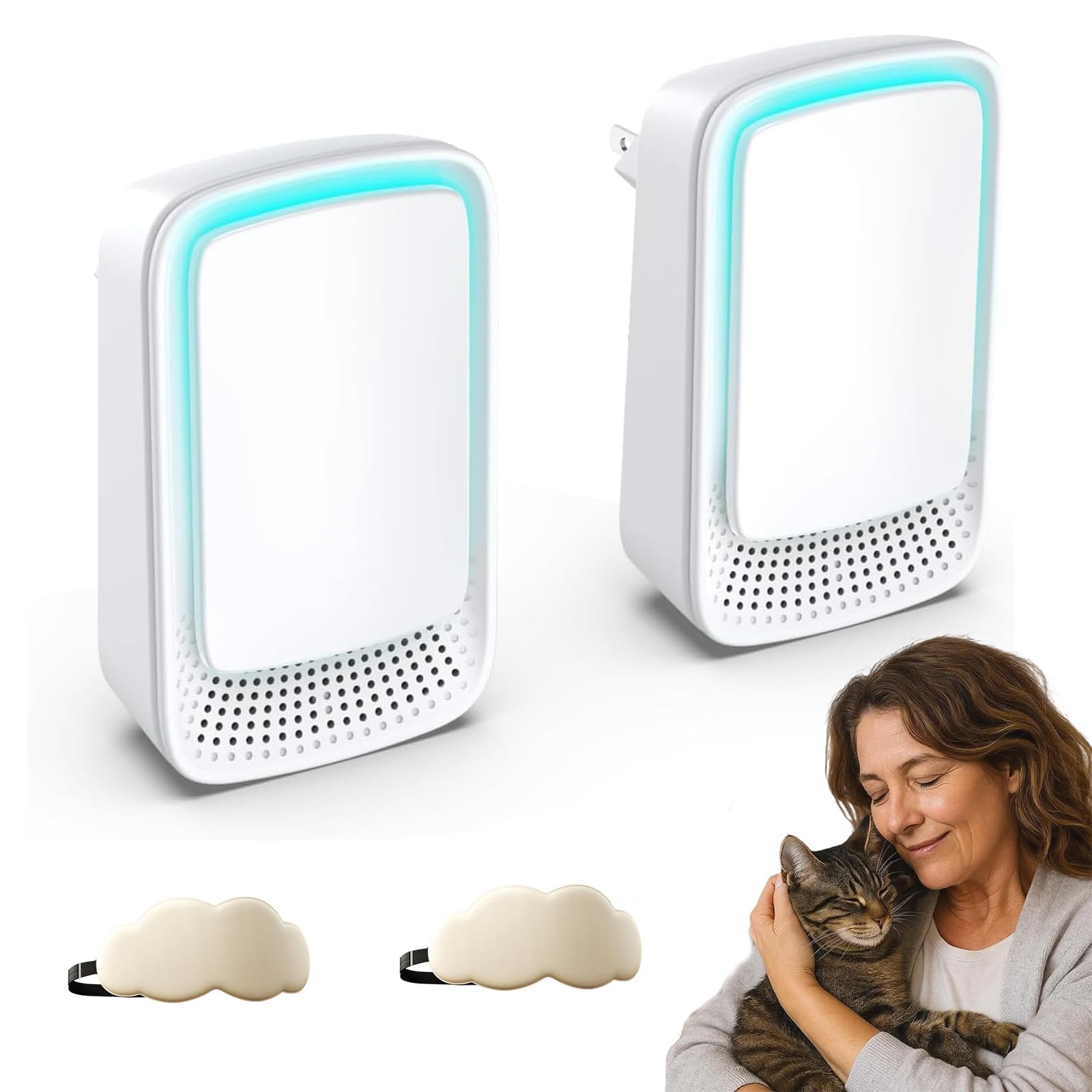 Purificateur d'air ionique, Mini Générateur d’ions négatifs Plug-in pour Chambre/Maison/Salon/Chambre d’Animaux, Purifier les Odeurs (2pcs)