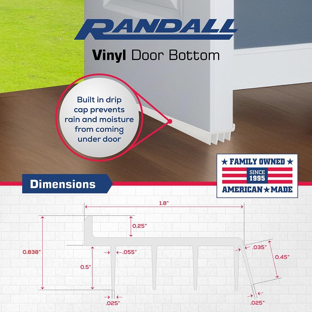 4 FT White Vinyl Door Bottom for 1 3/4"- 2" Thick Doors 4 FT P-12-WH