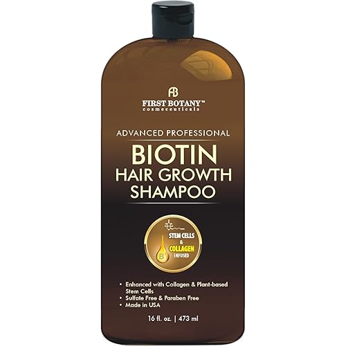 Champú para el crecimiento del cabello y contra la caída del cabello, 16 onzas líquidas, con bloqueadores de DHT, colágeno y células madre, champú