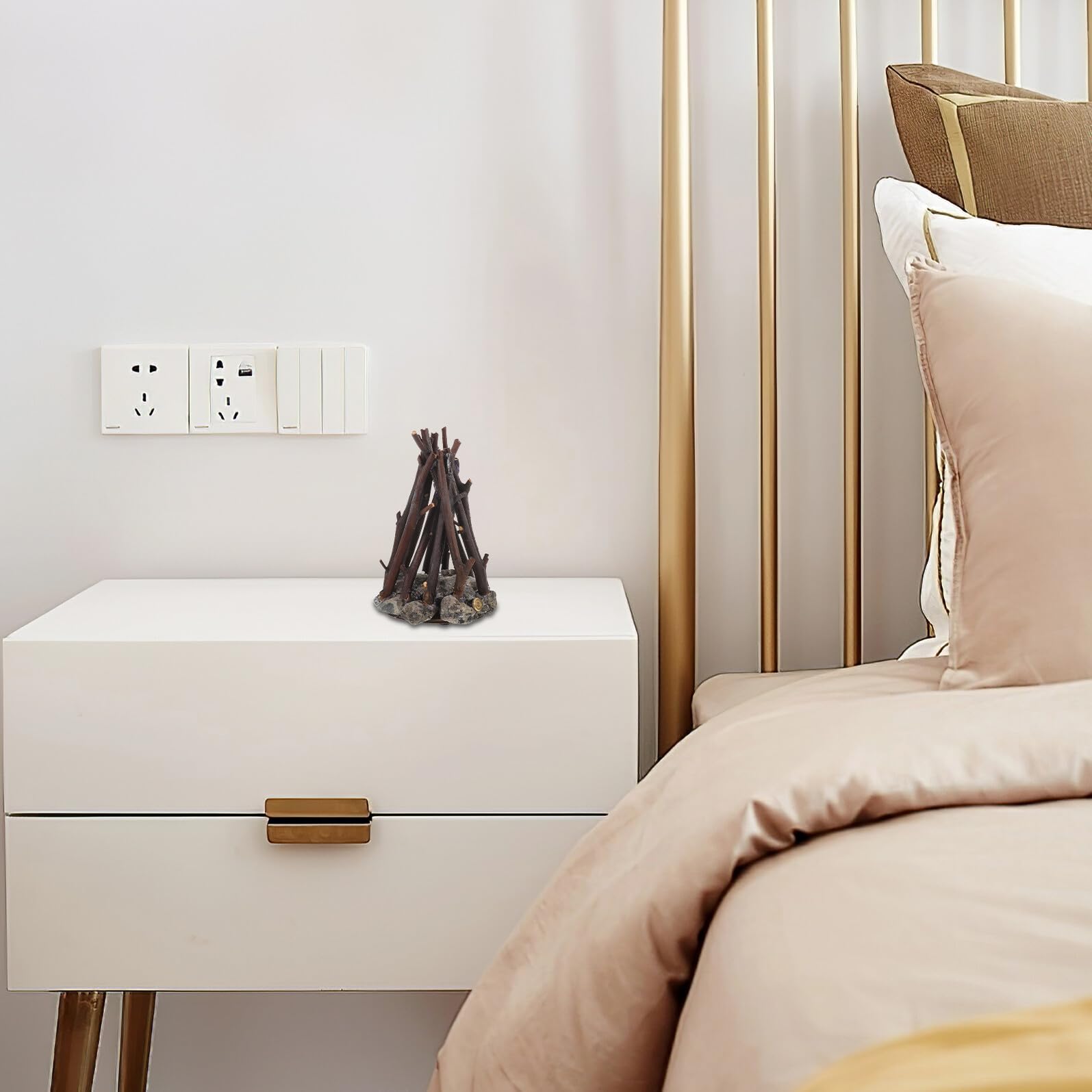 VALICLUD Wiederaufladbare USB LED Nachtlicht mit Lagerfeuer Flammeneffekt Weißrauschen Warmweiß Kompakte Tischleuchte für Schlafzimmer und Camping