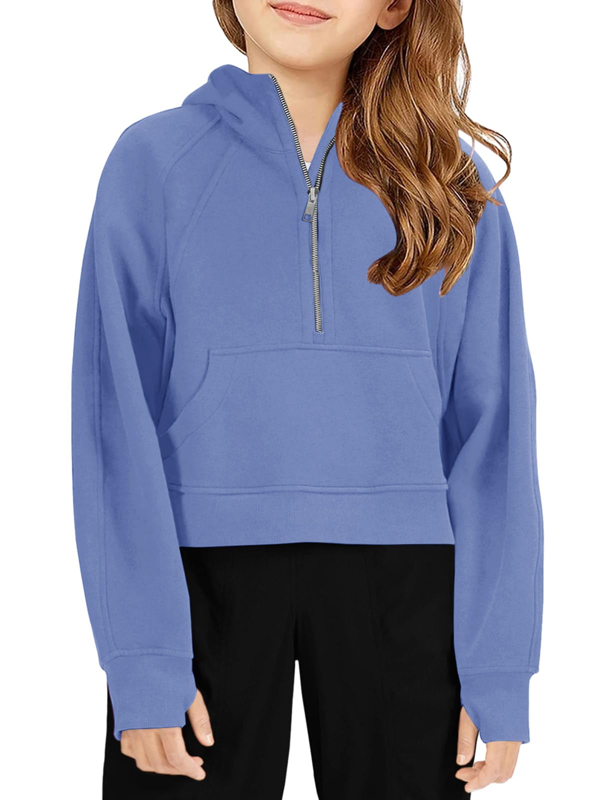Doshoop Girls Half Ziper Collar Cropped Hoodies Long Sleeve Fleece Zip Up Pullover Sweatshirts