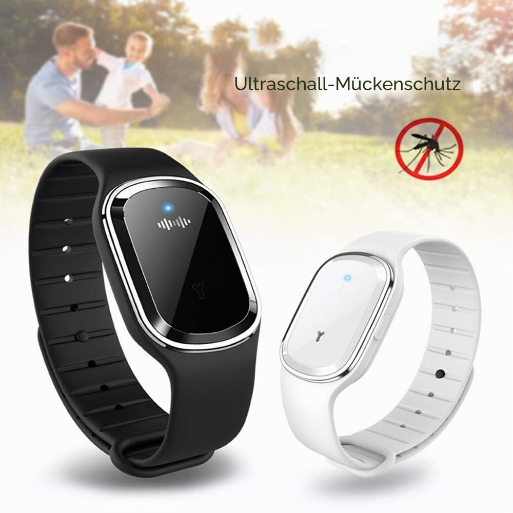 Armbänder Mückenschutz Ultraschall, elektronische Anti-Mücken-Armbanduhr mit USB-Aufladung/wasserdicht/wiederverwendbar/tragbar für Outdoor-Camping-Wandern(Schwarz(ohne Zeitanzeige))