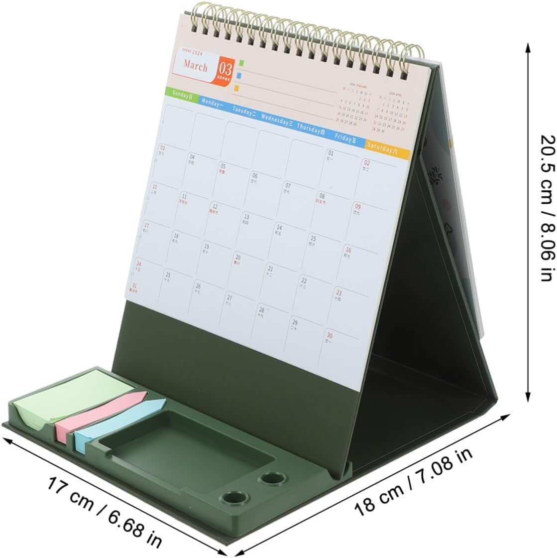 Großer Tischkalender 2024, 3D-Kalender, Schreibtischkalender 2023–2024 läuft von September 2023 bis Dezember 2024, stehender kleiner Kalender mit Haftnotizenhalter, Monatsplaner 2023–24
