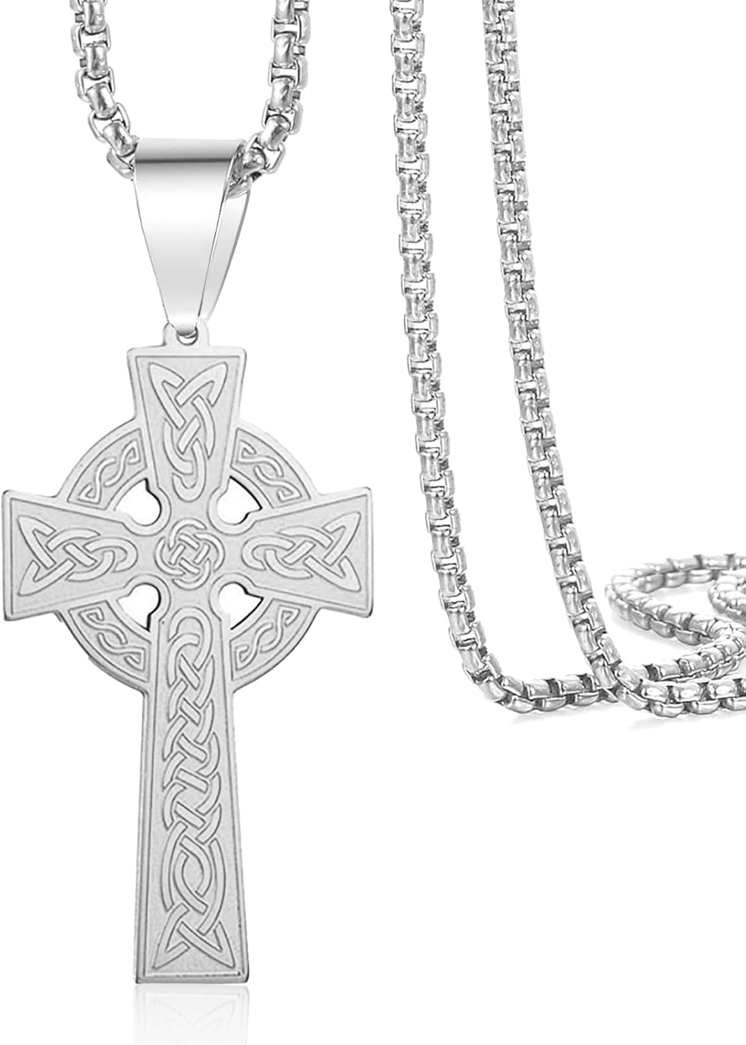 VASSAGO Celtic Cross Necklace for Men Stainless Steel Irish Knot Necklace Religious Amulet Pendant Good Luck Jewelry Gift for Women