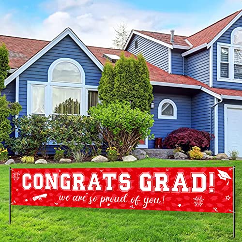 Image of 37Pcs Graduation Banner Balloon Decorations Class of 2026, Congrats Grad Banner Yard Outdoor Decorations, Graduation Balloons Banner Set for High School College Graduation Party Supplies, Red