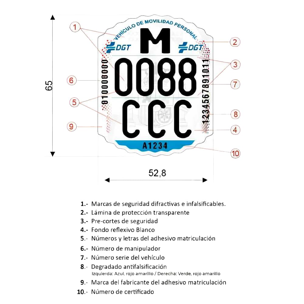 Matrícula Patinete Eléctrico VMP Adhesiva Oficial Homologada