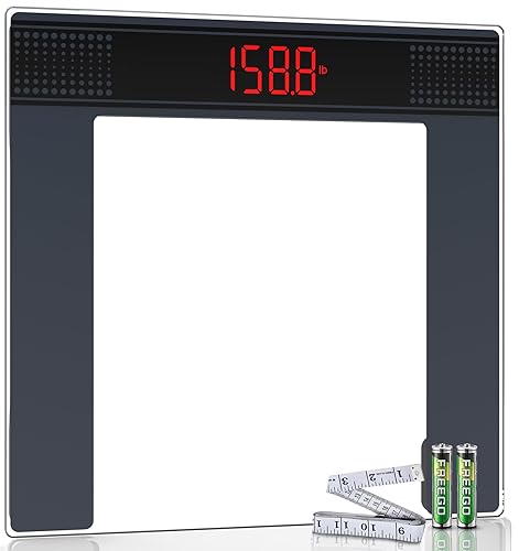 Báscula de baño GE para peso corporal: báscula digital altamente precisa con vidrio templado transparente, plataforma grande de 11.8", pantalla LED,
