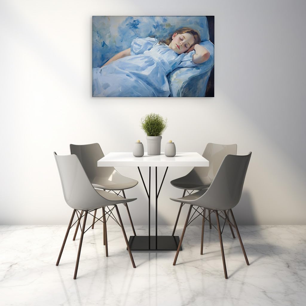 Canvas for Living Room. Slumber in Serenity: The Peaceful Poise of a Dreaming Maiden, 27 x 18 inch Canvas Wall Art - Expansive Panoramas - Inspirational Office Decor