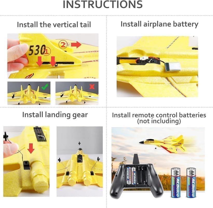 Image of RC Airplane for Kids 12+ & Adults, EPP Foam Glider Aircraft with Gyro Stabilization, LED Night Lights, 2.4GHz Remote Control, Hand Launch & Landing Gears