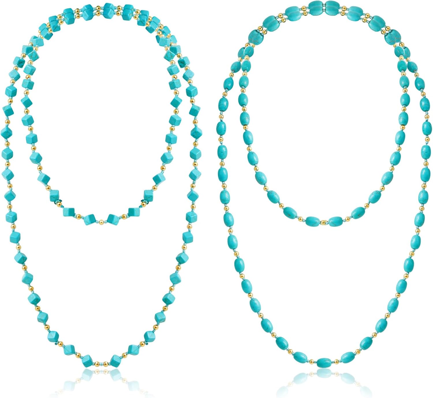 Henoyso 2 Pcs Turquoise Beads Necklace 47.5 Inch Long Endless Necklace Multi Strand Layer Knotted Homemade Jewelry