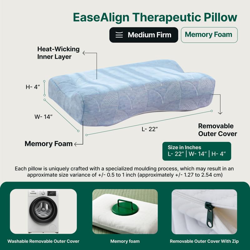 Image of The White Willow Memory Foam Orthopaedic Extra Neck Support Bed Pillow for Sleeping with Removable Pillow Cover (22.5 inch L x 14 inch W x 4 inch H) Blue