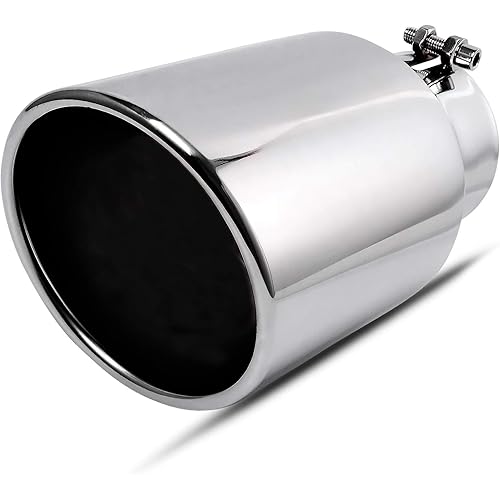 AUTOSAVER88 4 Inch Inlet Exhaust Tip, 4" Inlet 6" Outlet 12" Overall Length Chrome-Plated Stainless Steel Exhaust Tail Tip for 4" Outside Diameter Tailpipe, Rolled Edge Angle Cut, Bolt On, Universal