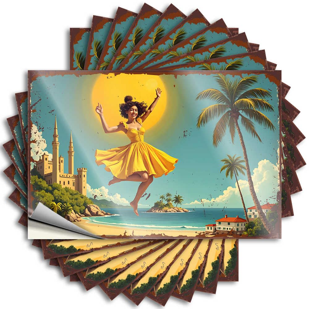 Tattoo Bottle Rock Sunlit Elegance: A Tropical Dance Journey for Boss - Summer Easy Peel Removable(8X12CM)