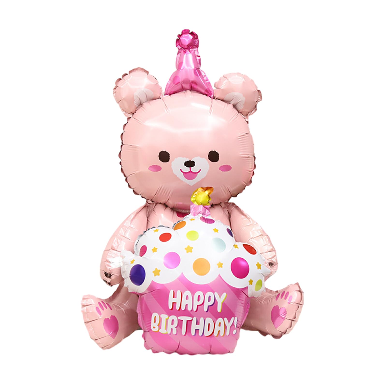 Happy Birthday Bear Foil Balloons, Self Inflating With Sitting Bear for Adults Kids Baby Party Decoration (Pink)