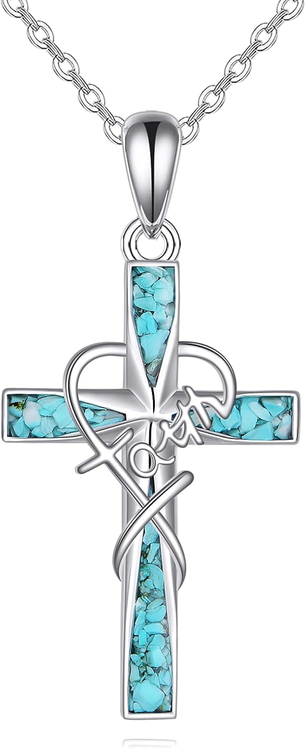Faith Cross Necklace 925 Sterling Silver Cross Pendant Religious Christian Jewelry Gifts for Women Female Mother Lover