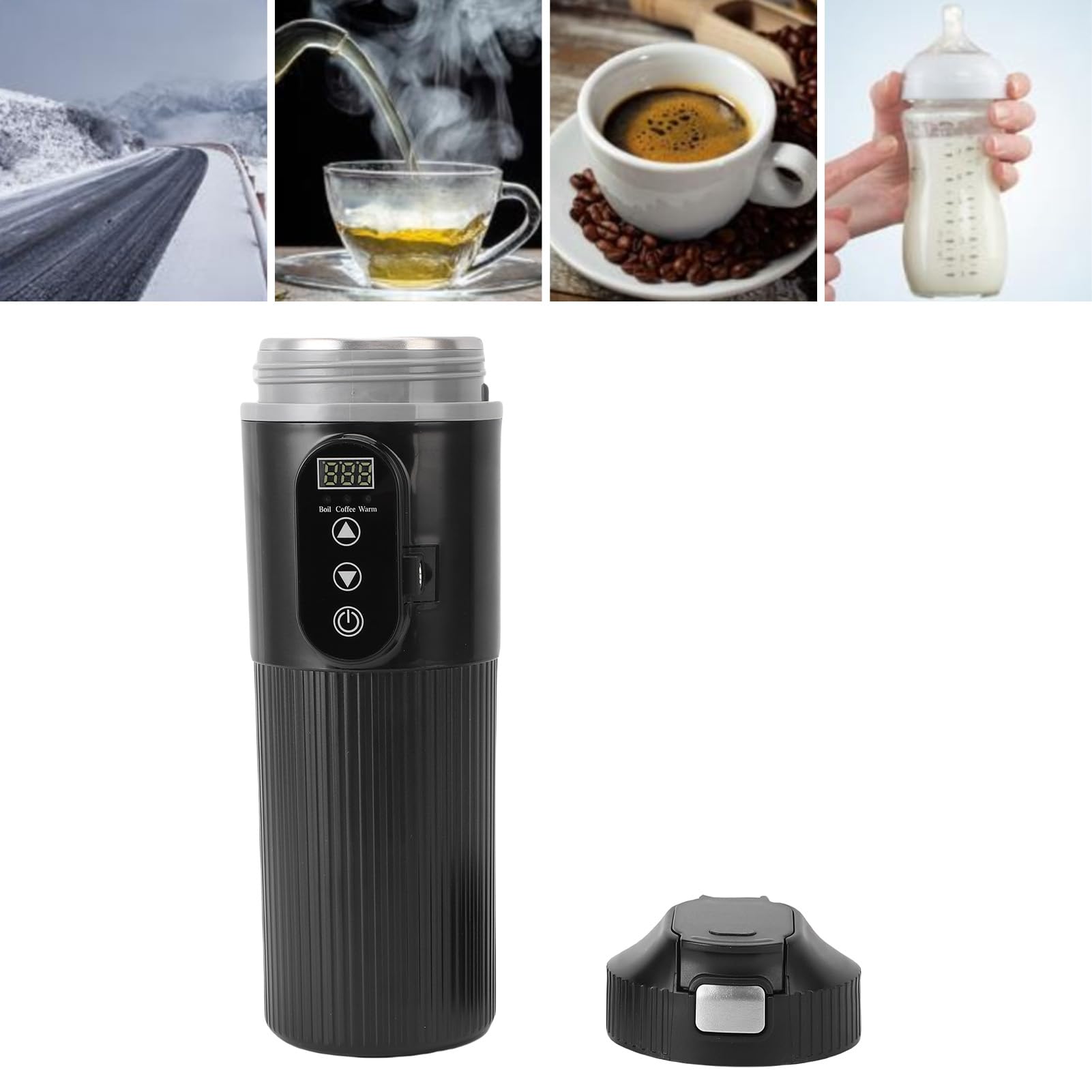 banapoy Copa de Calefacción de Automóvil Portátil, Caldera de Agua de Hervidor de Automóvil 12V 24V, 500Ml Hervda de Viaje Eléctrico con Filtro de té, Taza de Camión para Leche café